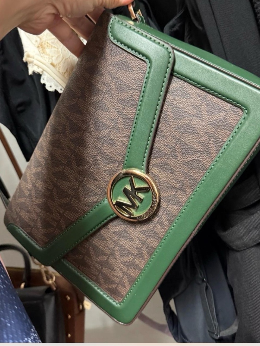 Michael Kors Green and Brown Signature Crossbody Bag
